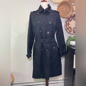 Women’s London Fog Double Breasted Trench Rain Coat Black Size Large